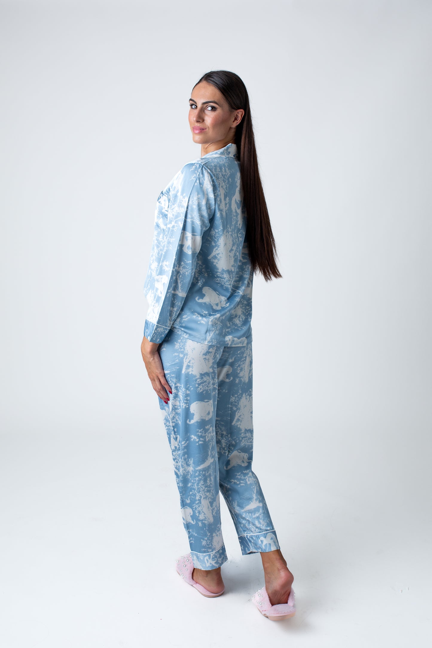 The Toile de Jouy Long Pajamas Light Blue