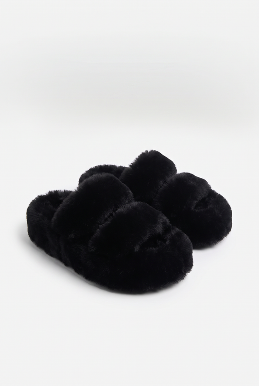 The Fluffy Black Slippers