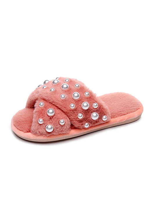 Fluffy Pearls Red Sandals