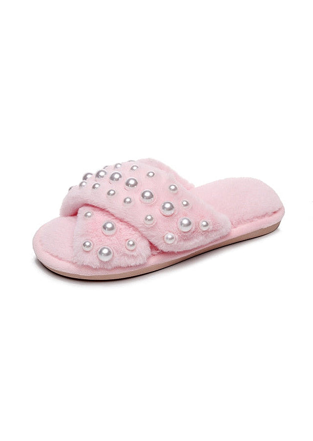 Fluffy Pearls Pink Sandals