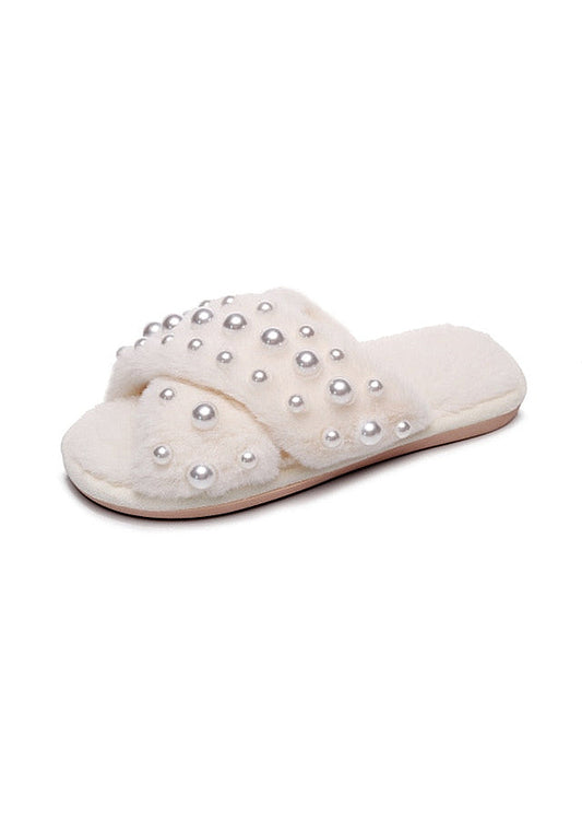 Fluffy Pearls White Sandals