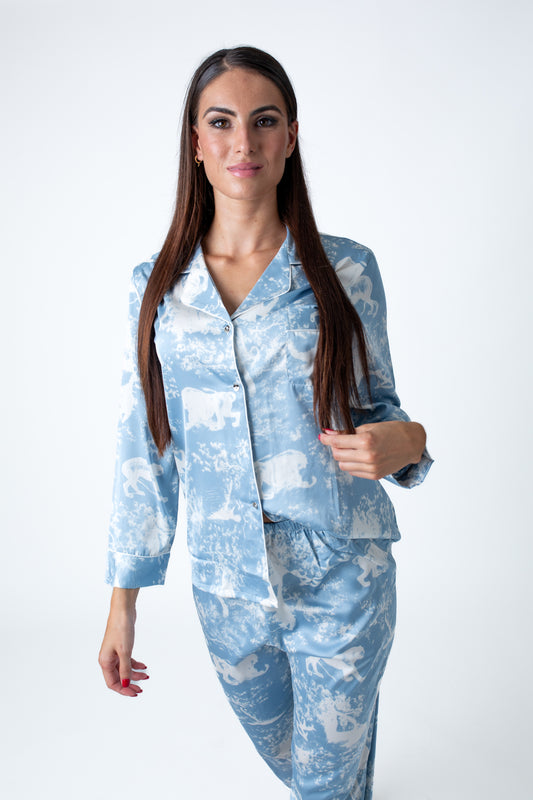 The Toile de Jouy Long Pajamas Light Blue