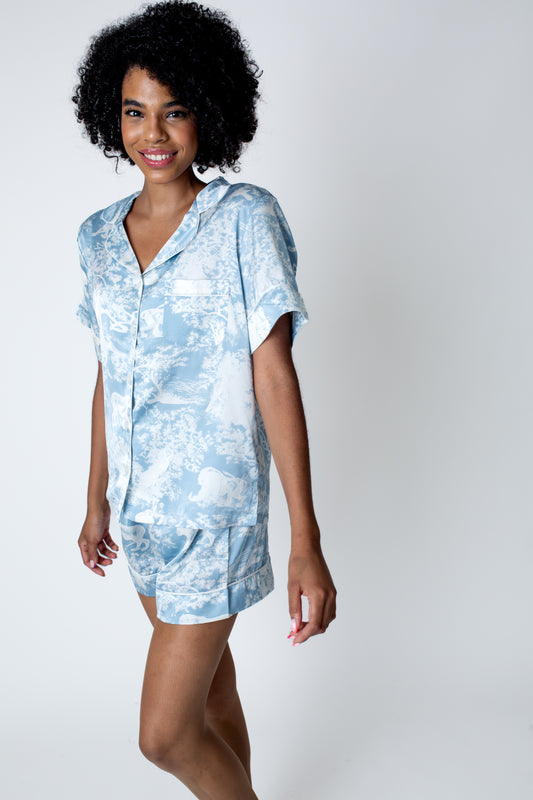 The Toile de Jouy Short Pajamas Light Blue