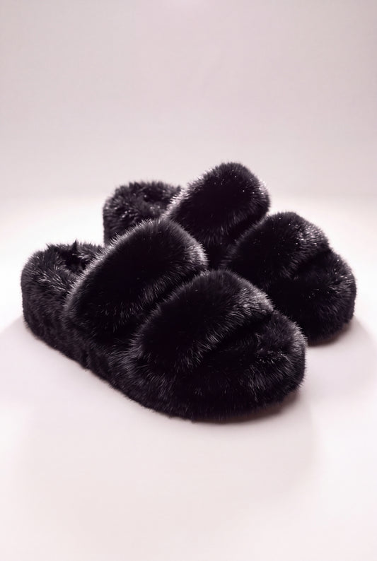 The Fluffy Black Slippers