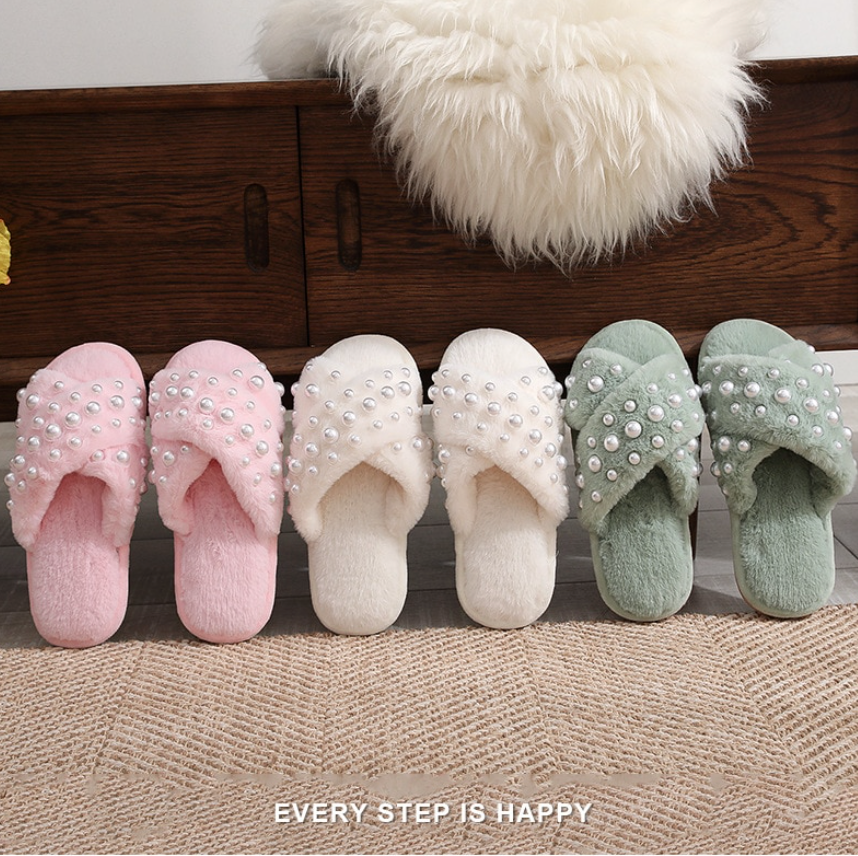 Fluffy Pearls Pink Sandals