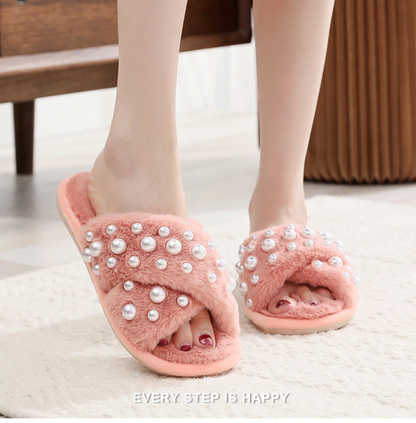 Fluffy Pearls Red Sandals