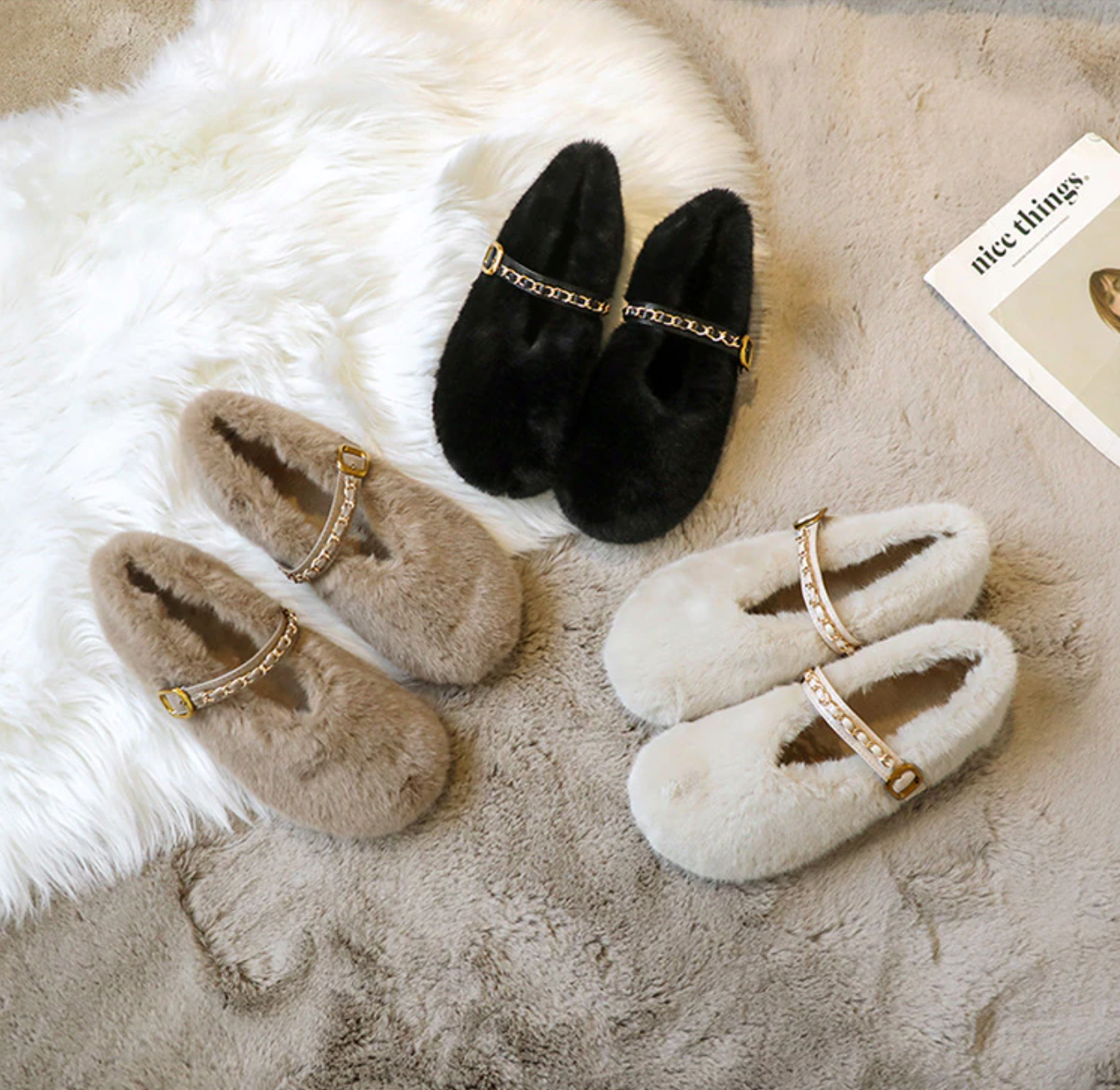 Mila White Fur Slippers