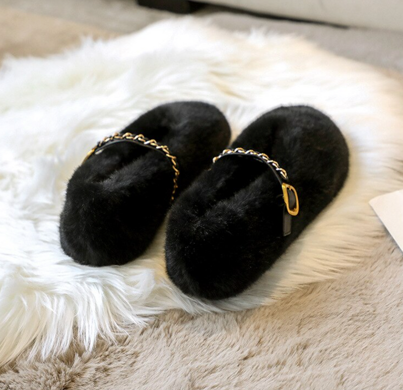 Mila Black Fur Slippers