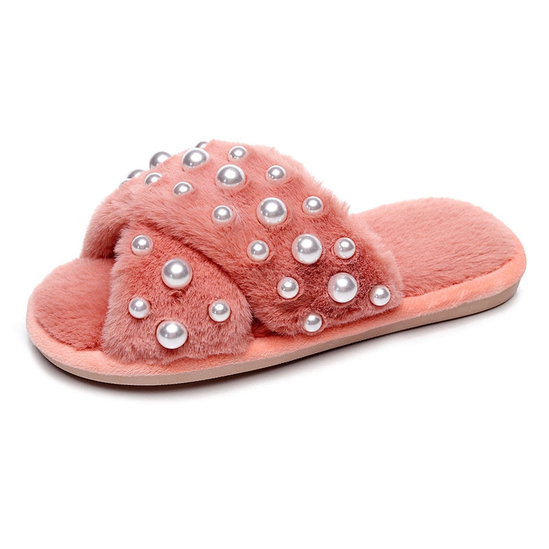 Fluffy Pearls Red Sandals