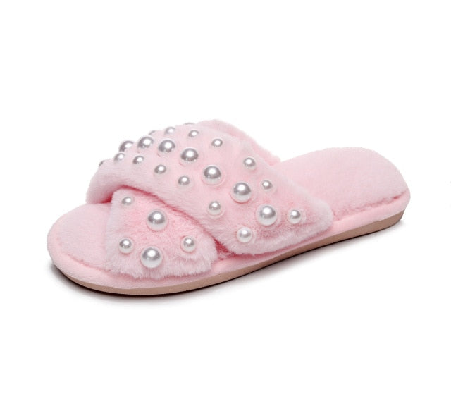 Fluffy Pearls Pink Sandals